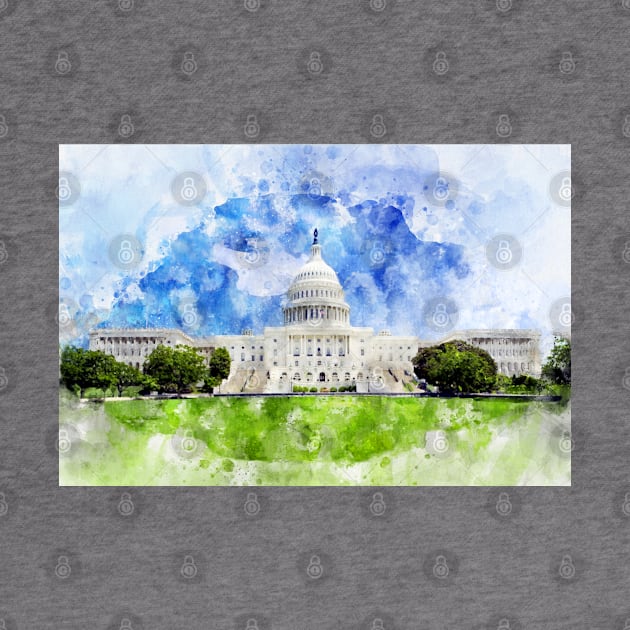 United States Capitol in Washington DC Watercolor - 01 by SPJE Illustration Photography